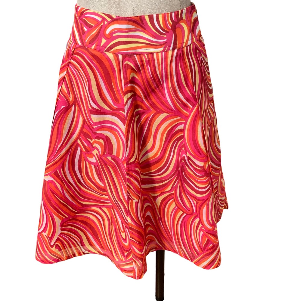Etcetera Women's Cotton/Silk Pink Yellow Circle Midi Skirt Size 00